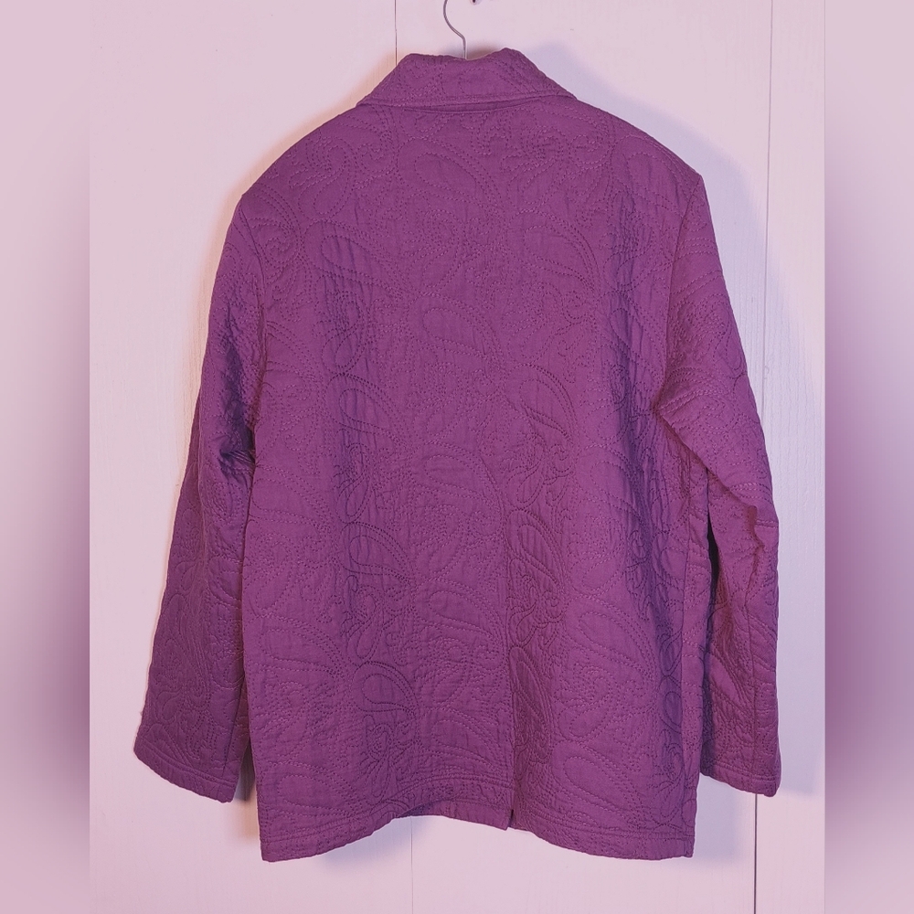 Coldwater Creek Purple Quilted Jacket Size Medium Embroidered Button Front Coat - Picture 2 of 11